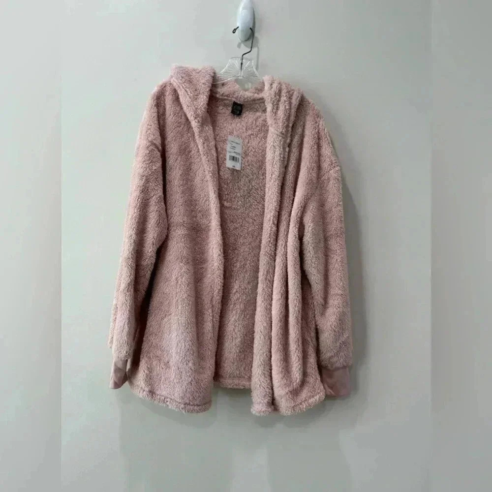 Cold Crush Blush Pink Hooded Sherpa Open Cardigan - Size M & XL